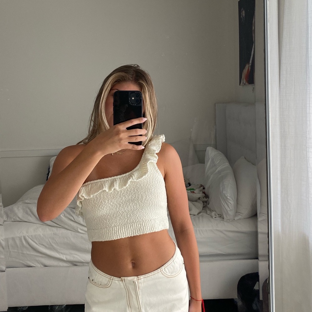 Ivory one shoulder crop top Urban Outfitters